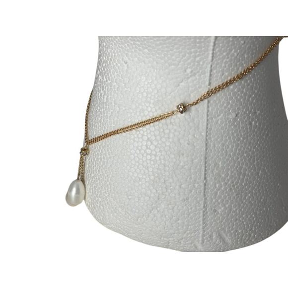 NWT Freshwater Pearl Crystal‎ Lariat Necklace Bridal Sparkle Dainty Drop Elegant - Picture 2 of 4